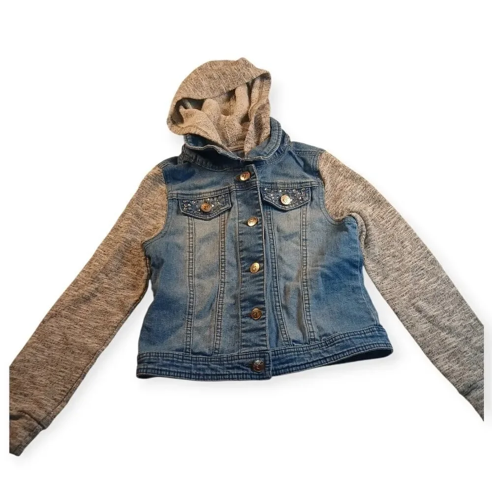 Justice Girls Denim & Thermal Embellished Hooded Jacket - Size 8/10 VERY CUTE!